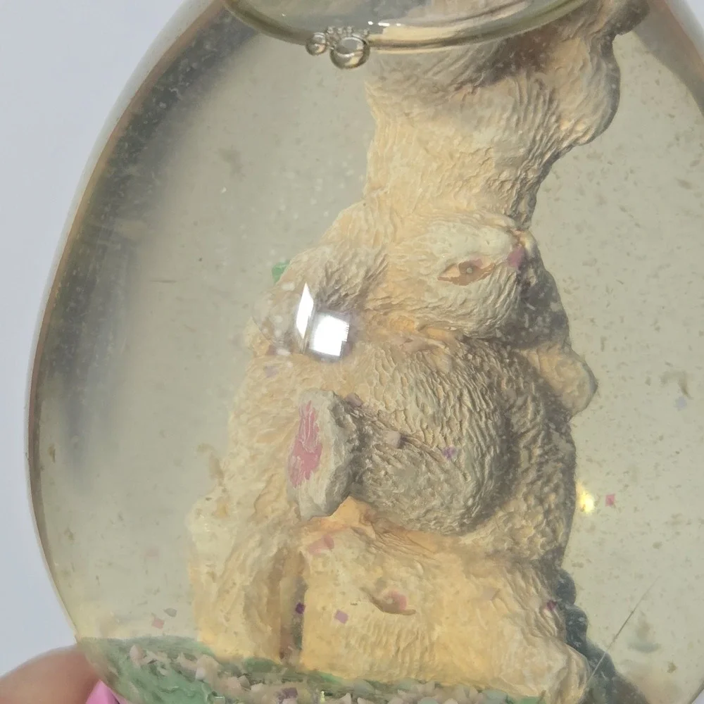 VINTAGE Snow Globe Easter Egg Shape Glass Pink Base Cheryl‎ Ann Johnson 1992